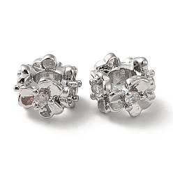Platinum Brass Micro Pave Cubic Zirconia Beads, Ring with Flower, Platinum, 6.5x4.5mm, Hole: 2.5mm