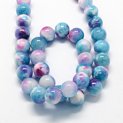 Deep Sky Blue Natural Dyed White Jade Gemstone Bead Strands, Round, Deep Sky Blue, 6mm, Hole: 1mm, about 66pcs/strand, 15.7 inch