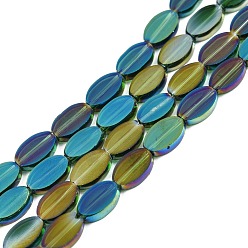 Verge D'or Brins de perles de verre transparentes peintes, ovale, verge d'or, 10x6x3mm, Trou: 1mm, Environ 54~60 pcs/chapelet, 20.47~23.62'' (52~60 cm)