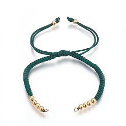 Морско-зеленый Плетеные браслеты из бисера из нейлонового шнура, с латунной бисера, долговечный, реальный 24 k позолоченный, цвета морской волны, 10-1/4 дюйм (26 см) ~ 11-5/8 дюйм (29.6 см)