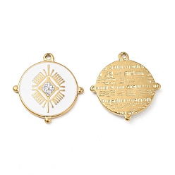 Crystal Vacuum Plating 201 Stainless Steel Enamel Pendants, with Rhinestones, Real 18K Gold Plated, Flat Round Charm, Crystal, 24.5x23x2.5mm, Hole: 1.4mm