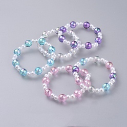 Mixed Color Transparent Acrylic Imitated Pearl  Stretch Kids Bracelets, with Transparent Acrylic Beads, Round, Mixed Color, 1-7/8 inch(4.7cm)