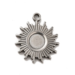 Stainless Steel Color 304 Stainless Steel Pendant Cabochon Settings, Sun, Stainless Steel Color, Tray: 5.5mm, 19x16x2mm, Hole: 1.6mm