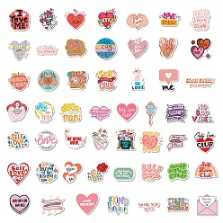 Mixed Color 50Pcs Self Love Theme Cartoon English Word Paper Sticker Label Set, Adhesive Label Stickers, for Suitcase & Skateboard & Refigerator Decor, Mixed Color, 23~57x30~61x0.2mm
