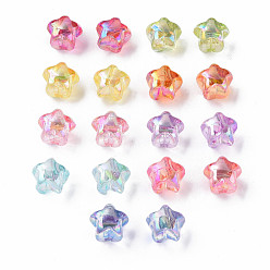 Mixed Color 1-Hole Transparent Acrylic Buttons, AB Color Plated, Star, Mixed Color, 13.5x14x11.5mm, Hole: 2.5mm, about 460pcs/500g