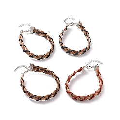 Mixed Color Cowhide Leather Braided Weave Cord Bracelets with Brass Clasp for Women, Mixed Color, 7-1/4~7-3/8 inch(18.5~18.7cm)
