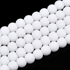 White Opaque Glass Beads Strands, Frosted, Round, White, 4~4.5mm, Hole: 0.8mm, about 97~99pcs/strand, 14.76 inch~14.96 inch(37.5~38cm)