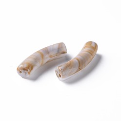 Blanc Fumé Perles acryliques bicolores, pierre d'imitation, tube incurvé, fumée blanche, 31x9.5x7.5mm, Trou: 1.8mm, environ345 pcs / 500 g