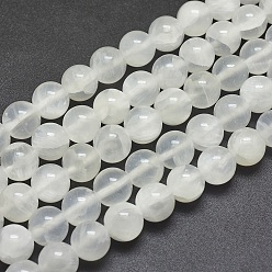 Sélénite Brins de perles de sélénite naturelles, ronde, 10mm, Trou: 1.2mm, Environ 40 pcs/chapelet, 15.7 pouce (40 cm)