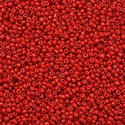 Roja Hornear bolas de semillas de vidrio de pintura, rojo, 12/0, 1.5~2 mm, agujero: 0.5~1 mm, sobre 30000 unidades / bolsa