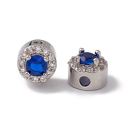 Bleu Crémaillère placage micro cuivres ouvrent zircons perles rondes plat, platine, plaqué longue durée, sans cadmium et sans nickel et sans plomb, bleu, 7x5.5mm, Trou: 1.8mm