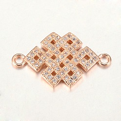 Rose Gold Chinese Knot Connector Brass Micro Pave Cubic Zirconia Links, Rose Gold, 13.5x23x2.5mm, Hole: 1.8mm