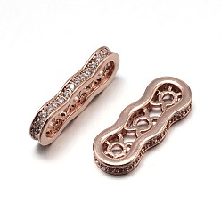 Real Rose Gold Plated Eco-Friendly Brass Micro Pave Cubic Zirconia Spacer Bars, Lead Free & Cadmium Free & Nickel Free, Clear, Real Rose Gold Plated, 19x7x2.5mm, Hole: 1mm