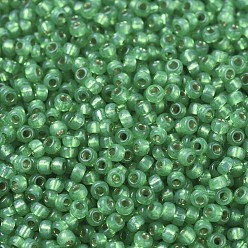 (RR646) Dyed Dark Mint Green Silverlined Alabaster Cuentas de rocailles redondas miyuki, granos de la semilla japonés, (rr 646) alabastro plateado teñido de verde menta oscuro, 11/0, 2x1.3 mm, agujero: 0.8 mm, sobre 1100 unidades / botella, 10 g / botella