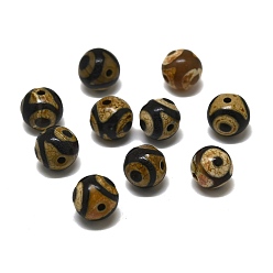 3-Ojo Granos de Dzi de estilo tibetano, cuentas de ágata naturales, teñido, rondo, 3 -ojo, 9.5~10.5 mm, agujero: 1.4~1.6 mm