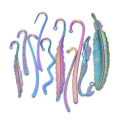 Rainbow Color 10Pcs 10 Style Rainbow Color Alloy Bookmark Findings with Hole, Alloy Hooks, Cadmium Free & Nickel Free & Lead Free, Butterfly & Leaf & Hook & Flower & Mermaid , 63~114.5x13.5~21.5x2~6.5mm, Hole: 1.2~6mm, 1pc/style