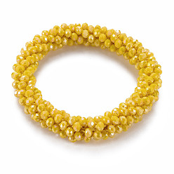 Oro Pulseras elásticas de cuentas de vidrio opaco facetado chapado en color ab, joyería hecha a mano de moda para mujer, oro, diámetro interior: 1-3/4 pulgada (4.5 cm)