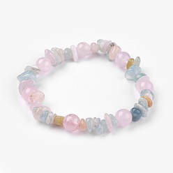 Morganite Bracelets élastiques, avec morganite naturelle et perles de quartz rose, 2-3/8 pouce (6.2 cm)