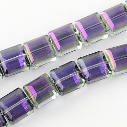 Lilac Electroplate Faceted Transparent Glass Beads Strands, Square, Lilac, 13x13x7.5mm, Hole: 2mm, about 40pcs/strand, 19.6 inch