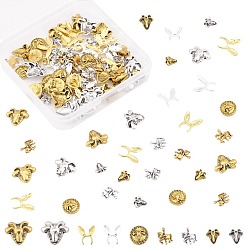 Mixed Color Olycraft Alloy Cabochons, Nail Art Decoration Accessories for Women, Mixed Shape, Antique Golden & Antique Silver & Golden & Silver Color Plated, 9.5x8x1mm, 108pcs/box
