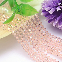 Pink Faceted Imitation Austrian Crystal Bead Strands, Grade AAA, Bicone, Pink, 5x5mm, Hole: 0.7~0.9mm, about 80pcs/strand, 15.7 inch
