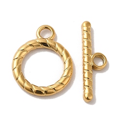 Real 18K Gold Plated Ion Plating(IP) 304 Stainless Steel Toggle Clasps, Ring, Real 18K Gold Plated, 19x15x2mm, Hole: 3mm, Bar: 21x6x2mm, Hole: 3mm