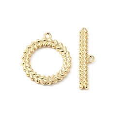 Real 18K Gold Plated Brass Toggle Clasps, Wheat Ear Ring, Real 18K Gold Plated, Ring: 17.5x15.5x2mm, Hole: 1mm, Bar: 21x5x2mm, Hole: 1mm