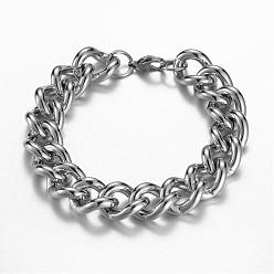 Stainless Steel Color 304 Stainless Steel Twisted Chain Bracelets, with Lobster Claw Clasps, Stainless Steel Color, 215mm(8-1/4 inch)