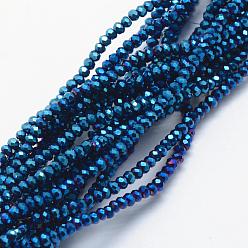 Azul Chapado Abalorios de vidrio electrochapa, lleno chapado, facetados, Rondana plana, azul chapado, 2.5x1.5 mm, agujero: 0.5 mm, sobre 197~201 unidades / cadena, 12.9 pulgada (33 cm)