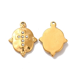 Golden Ion Plating(IP) 304 Stainless Steel Pendants, with Crystal Rhinestone, Oval with Cross Charms, Golden, 21x16x3mm, Hole: 1.4mm