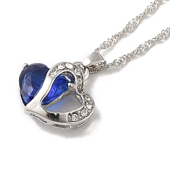 Blue Resin Heart Pendant Necklace with Singapore Chains, Platinum Zinc Alloy Jewelry for Women, Blue, 9.06 inch(23cm)