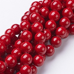 Красный Естественно Mashan нефрита круглые бусины нити, окрашенные, красные, 10 мм, отверстие : 1 мм, около 41 шт / нитка, 15.7 дюйм
