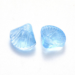 Azul Cielo Perlas de vidrio pintado en aerosol transparente, cuentas perforadas superiores, con polvo del brillo, forma de vieira, luz azul cielo, 10x10.5x6 mm, agujero: 1 mm