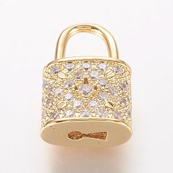 Золотой Латунные микро проложить кубического циркония подвески, замок навесной, золотые, 18.5x11.5x6 мм, отверстие : 5.5x6.5 мм