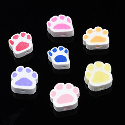 Mixed Color Handmade Polymer Clay Beads, Paw Print, Mixed Color, 8~11x9~11x4~5mm, Hole: 1.2~1.6mm