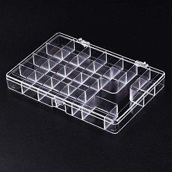 Clear Polystyrene Bead Storage Containers, 22 Compartments Organizer Boxes, with Hinged Lid, Rectangle, Clear, 19.9x13.5x2.5cm, compartment: 2.9~3.2x2.5~3.7cm