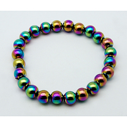 Colorful Round Synthetic Magnetic Hematite Stretch Beaded Bracelets, Colorful, 50mm, Bead: 8mm 