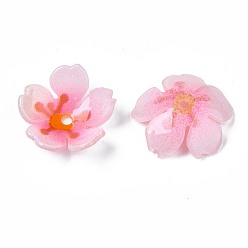Rose Nacré Des perles en plastique, fleur, perle rose, 17~17.5x18x4.5mm, Trou: 1.6mm