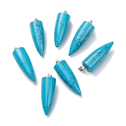 Synthetic Turquoise Synthetic Turquoise Pendants, with Platinum Brass Findings, Bullet, Dyed, 32~35x10~11mm, Hole: 7X3mm