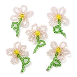 Rose Brumeux Cabochons tissés en perles de verre faits à la main, pour la fabrication de bijoux de bricolage, avec accessoires en laiton, fleur, rose brumeuse, 40~43x25~30x7~7.5mm