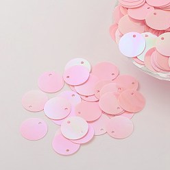Pink Ornament Accessories Plastic Paillette/Sequins Charms, Flat Round, Pink, 12~13x0.1mm, Hole: 1.4mm