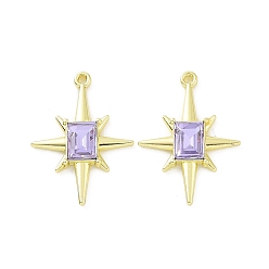 Purple Rack Plating Alloy Glass Pendants, Star Charms, Light Gold, Purple, 29.5x21.5x4mm, Hole: 1.6mm