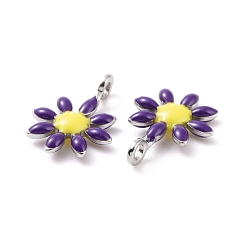 Indigo 304 Stainless Steel Charms, with Enamel, Stainless Steel Color, Flower, Indigo, 10x7.5x2mm, Hole: 1mm