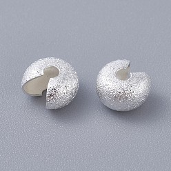 Silver Textured Brass Crimp Beads Covers, Silver Color Plated, 7x4.5mm, Hole: 1.8mm