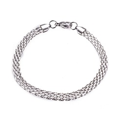Stainless Steel Color 304 Stainless Steel Bracelets, Mesh Chain Bracelets, Stainless Steel Color, 225x6x2.5mm(8-7/8 inch)