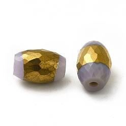 Gray Opaque Electroplate Glass Beads, Half Golden Plated, Faceted, Oval, Gray, 12x8mm, Hole: 0.8mm