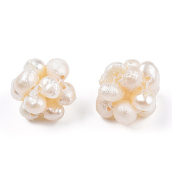 Beige Perlas redondas naturales de perlas cultivadas de agua dulce, bolas de racimo de bolas hechas a mano, crema, 10~11 mm, agujero: 0.5 mm