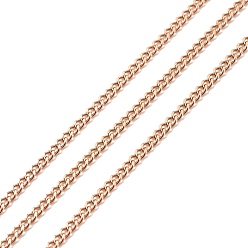 Oro Rosa Revestimiento iónico (ip) 304 cadenas de bordillo de acero inoxidable, soldada, con carrete, oro rosa, 2.5x2x0.5 mm, aproximadamente 32.81 pies (10 m) / rollo