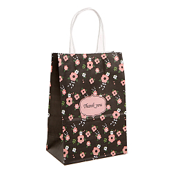Negro Bolsas de papel kraft, con mango, bolsas de regalo, bolsas de compra, rectángulo con el modelo de flor, negro, 15x8x21 cm