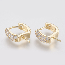 Real 18K Gold Plated Brass Micro Pave Cubic Zirconia Ear Harp Hoop Earring Findings,  with Latch Back Closure, Clear, Nickel Free, Real 18K Gold Plated, 13.5x12x4mm, Pin: 1mm